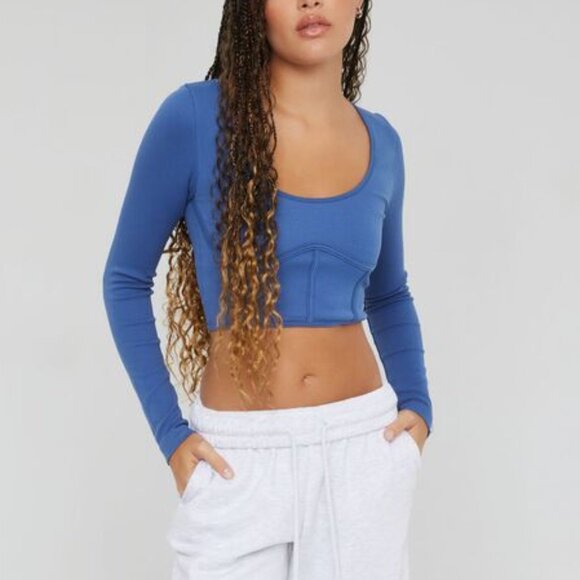 🔴Garage - Long Sleeve Blue Seamless Corset Top - Size S - Picture 3 of 8